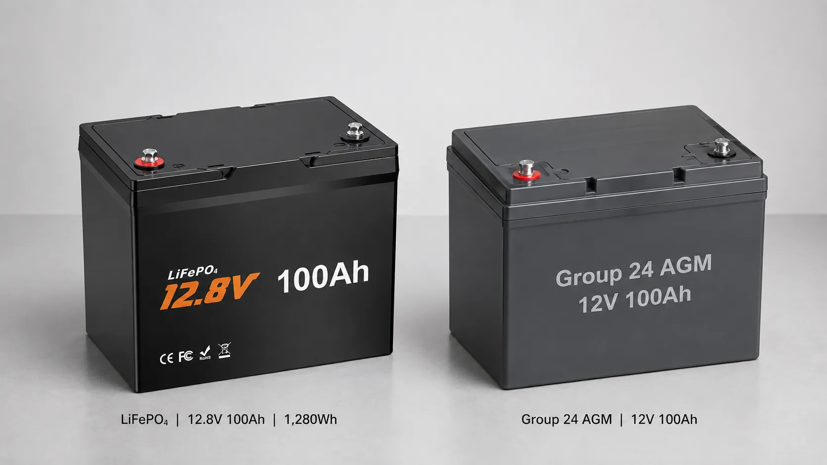 Group 24 LiFePO4 battery and AGM lead-acid battery comparison