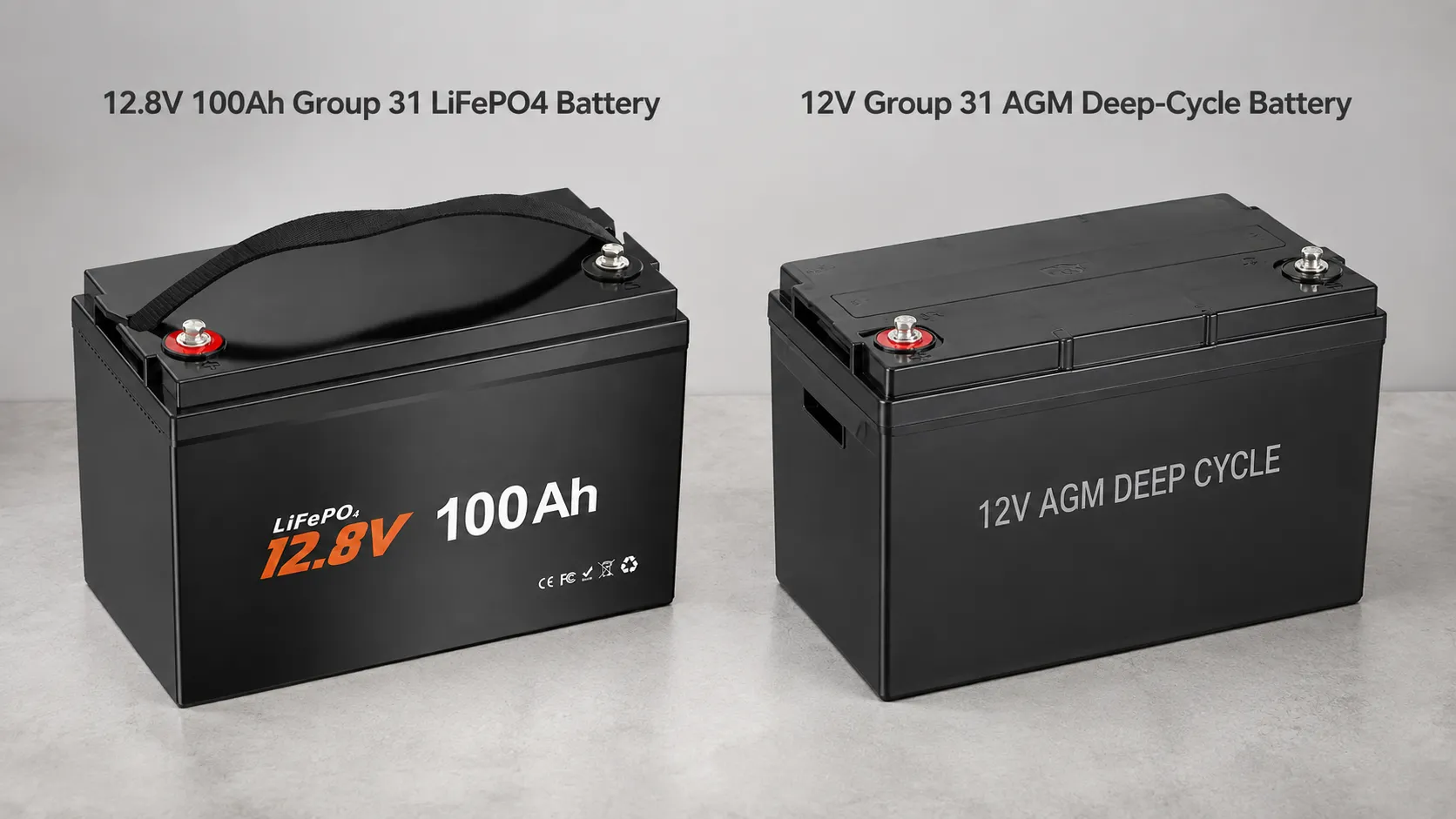 Group 31 LiFePO4 trolling motor battery and AGM deep-cycle battery comparison