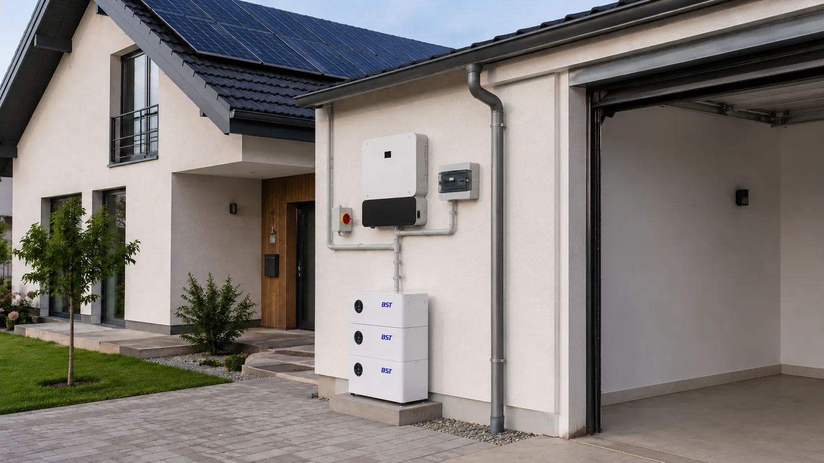 51.2V LiFePO4 home battery connected to a residential solar inverter