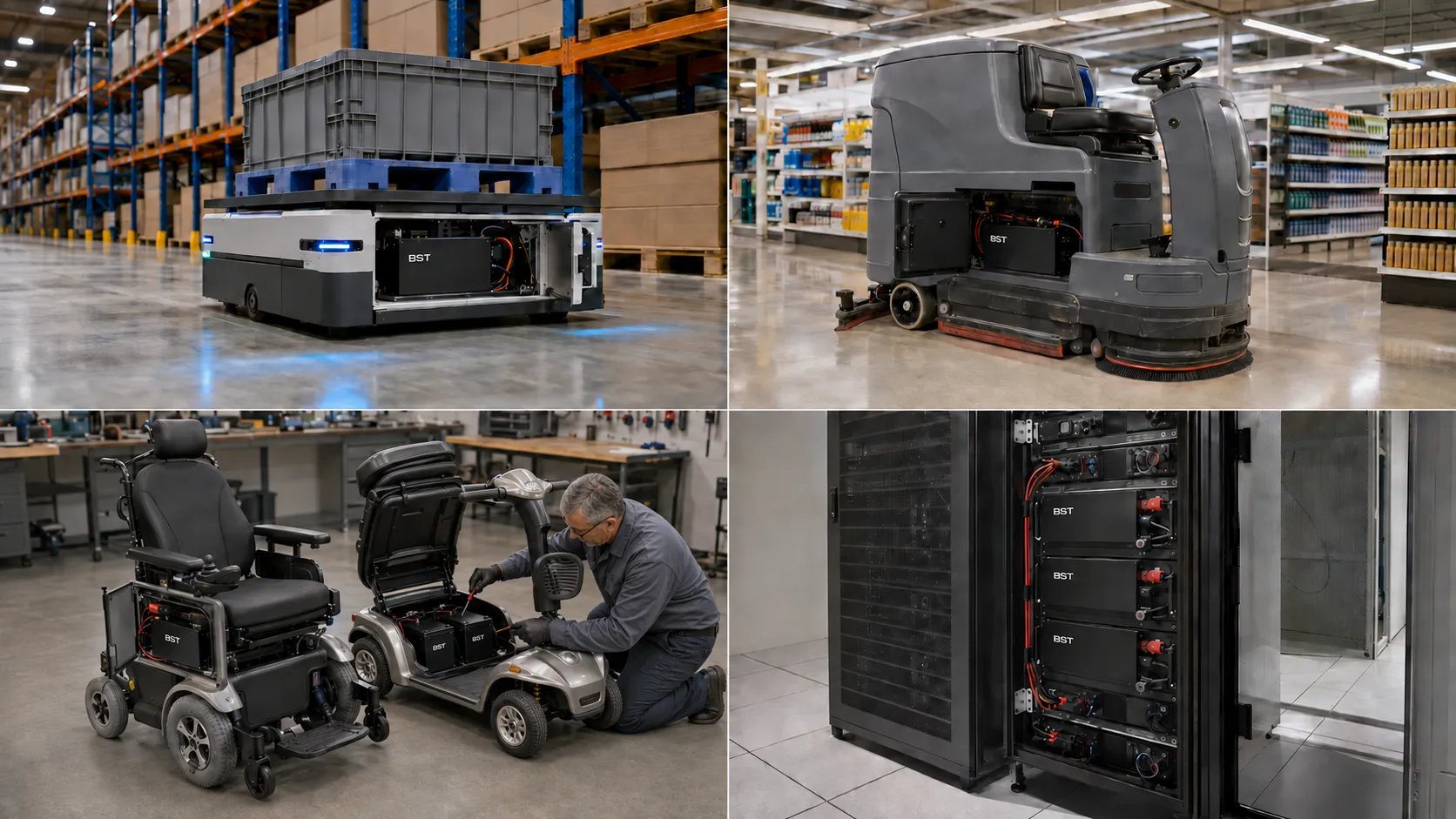 Industrial LiFePO4 batteries for AGVs cleaning machines and mobility equipment