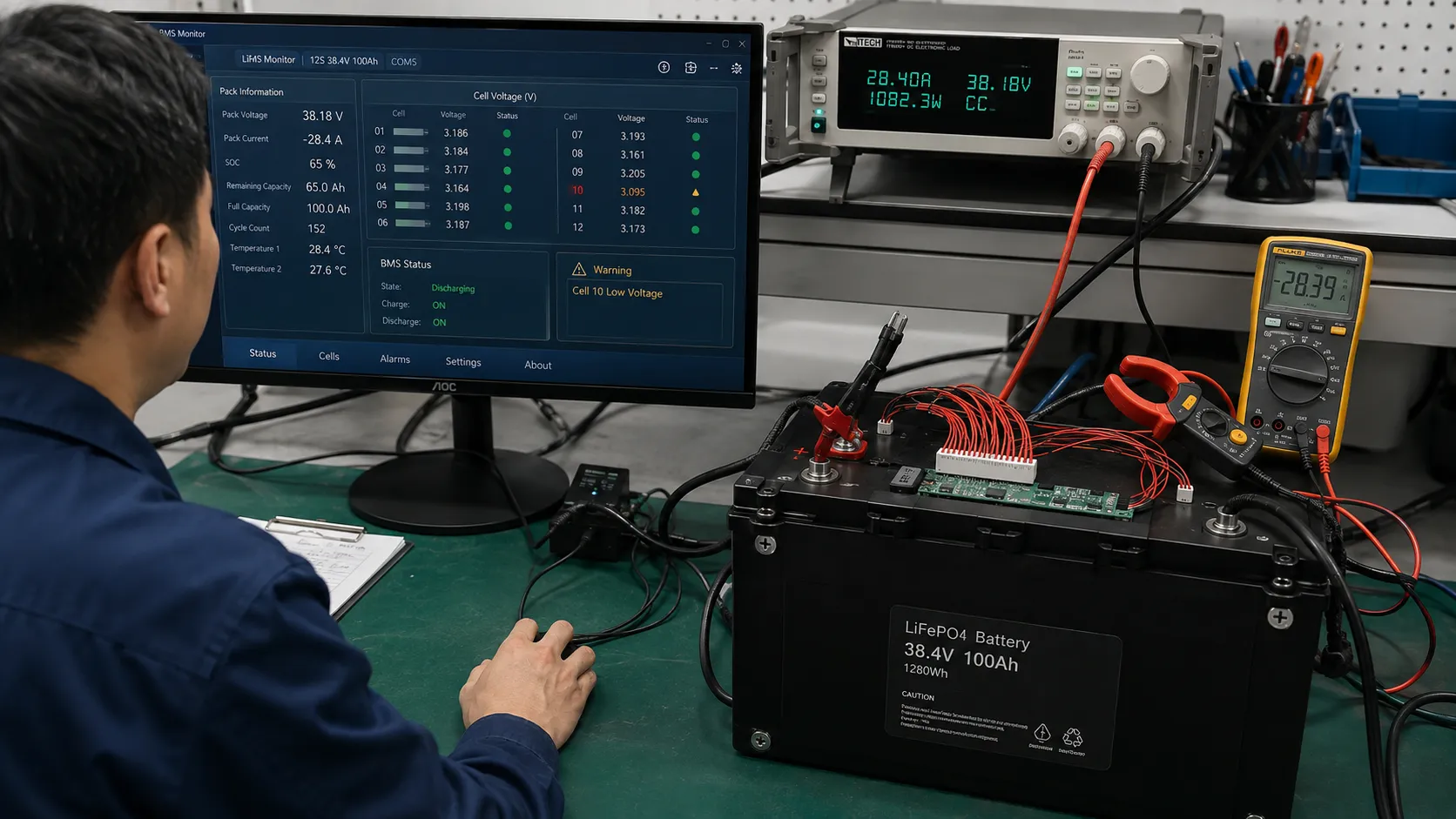 Golf cart LiFePO4 battery BMS current and cell voltage diagnostic testing