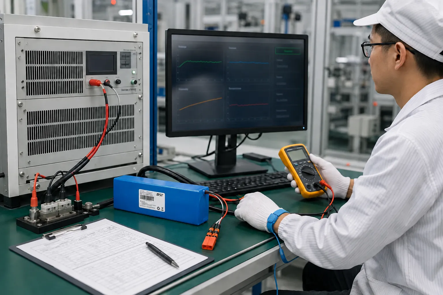 LiFePO4 battery charge and discharge testing for custom solar tracker battery production