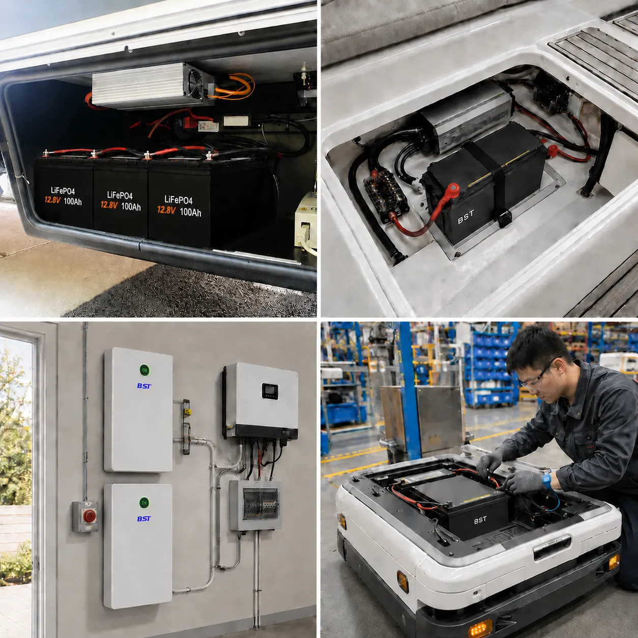 LiFePO4 battery configurations for RV marine golf cart energy storage and industrial equipment