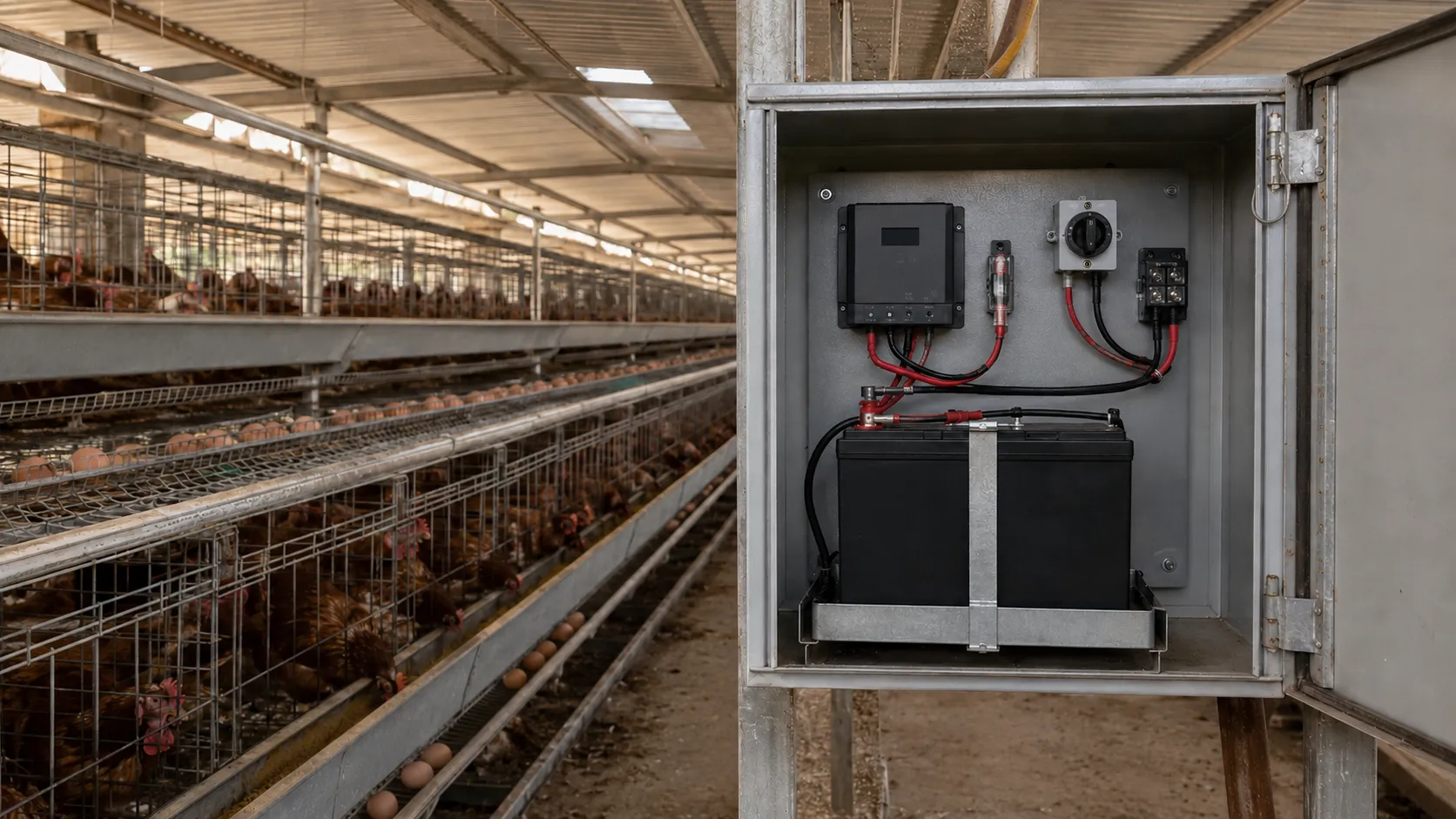 Industrial LiFePO4 battery backup system for poultry farm equipment