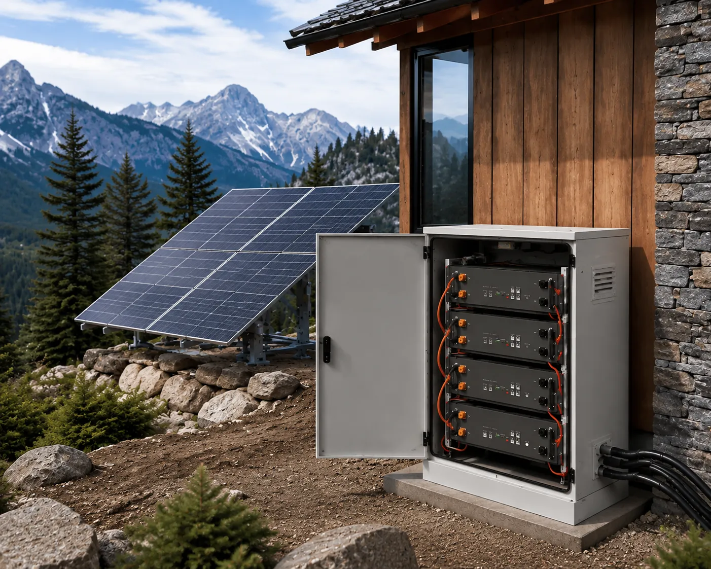 Off-grid solar LiFePO4 battery storage system for a remote home