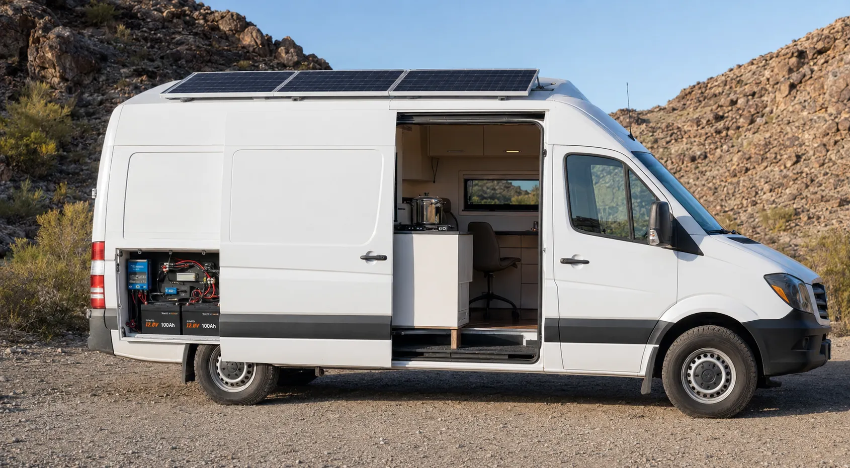 Camper van LiFePO4 battery and solar power system