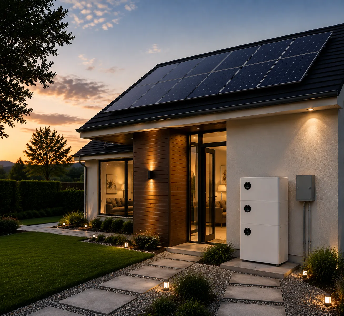 Residential LiFePO4 battery storage system with rooftop solar and inverter