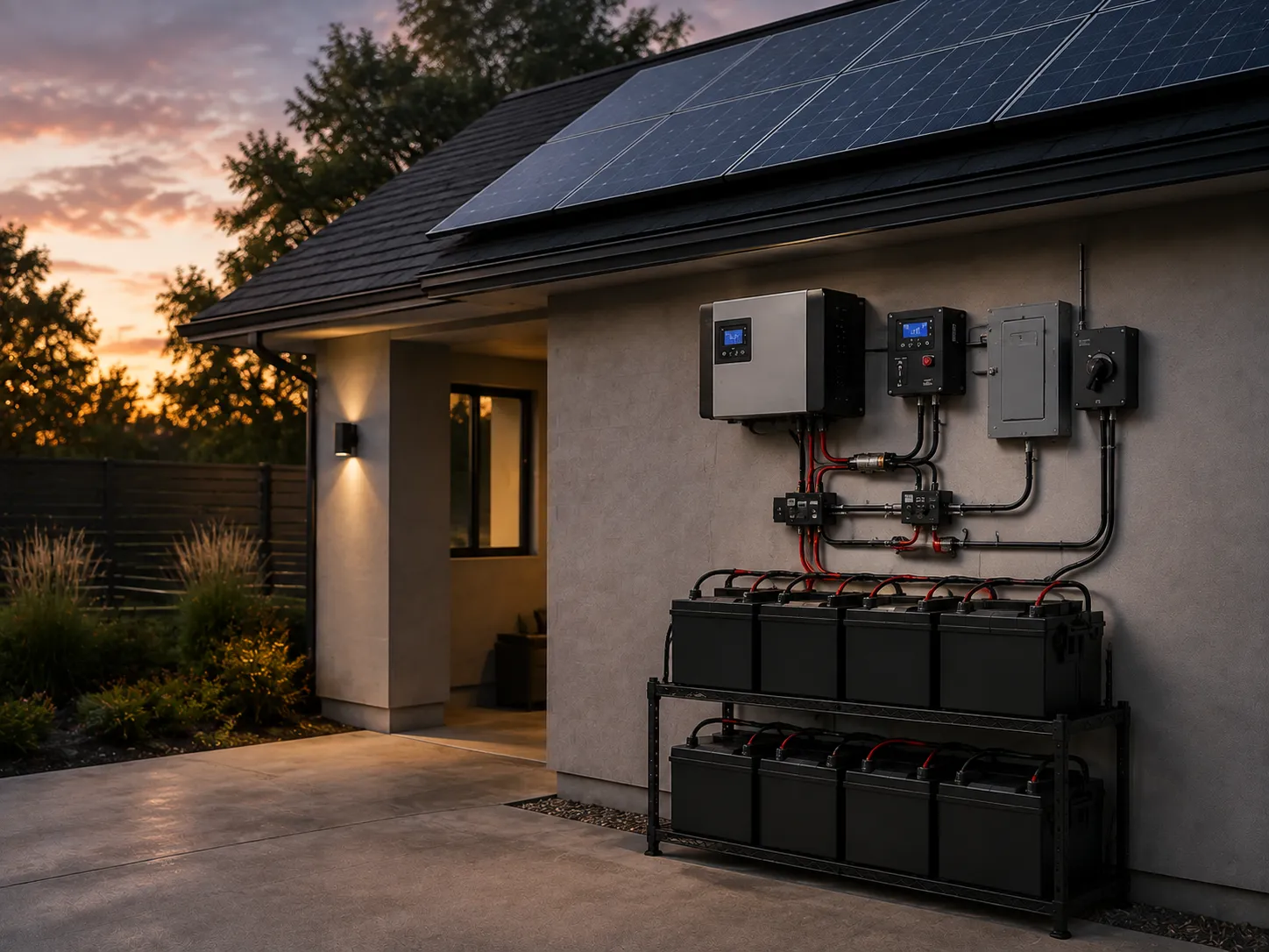 48V LiFePO4 battery storage system with an off-grid solar inverter