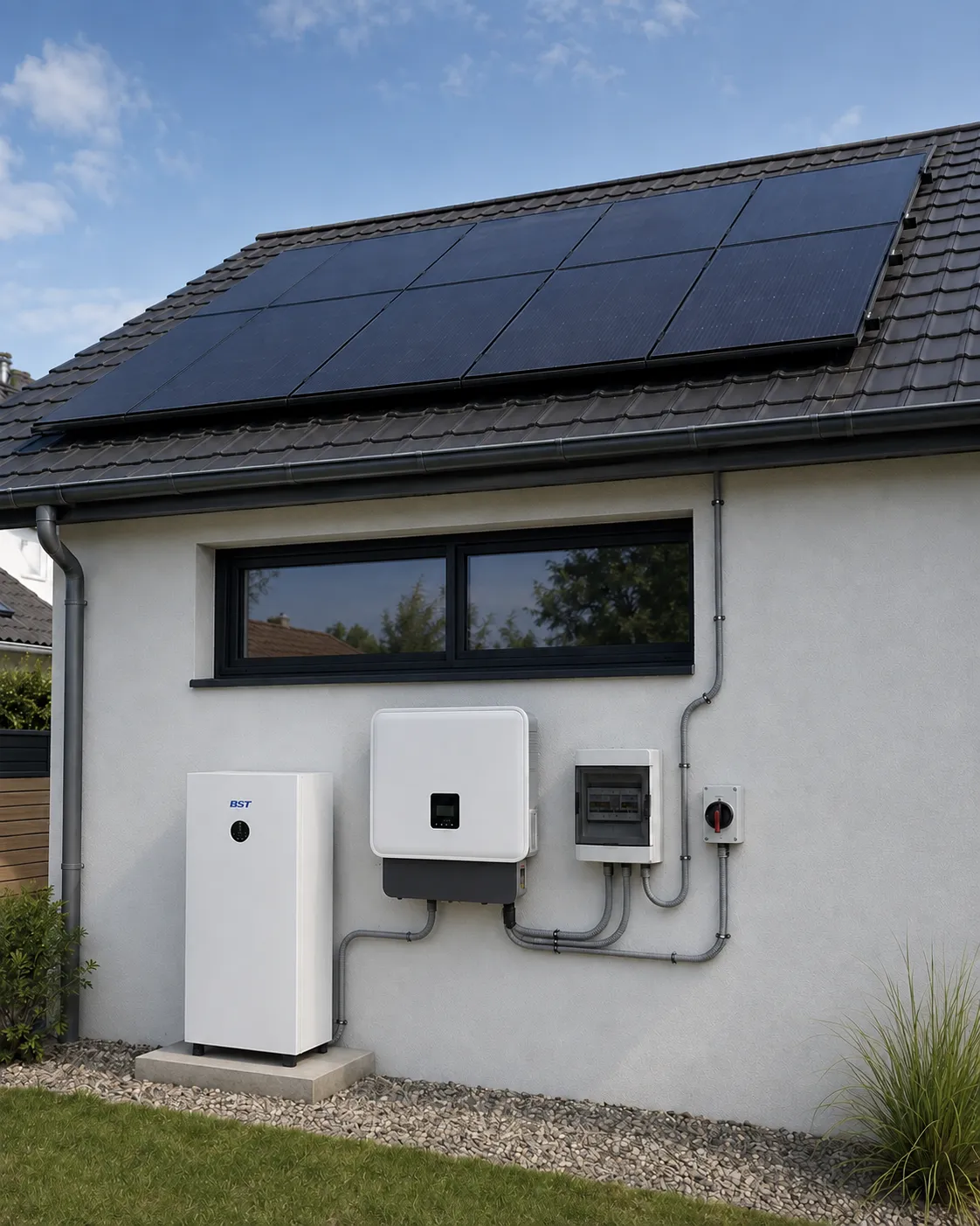 Whole-home solar battery backup system with LiFePO4 storage and hybrid inverter