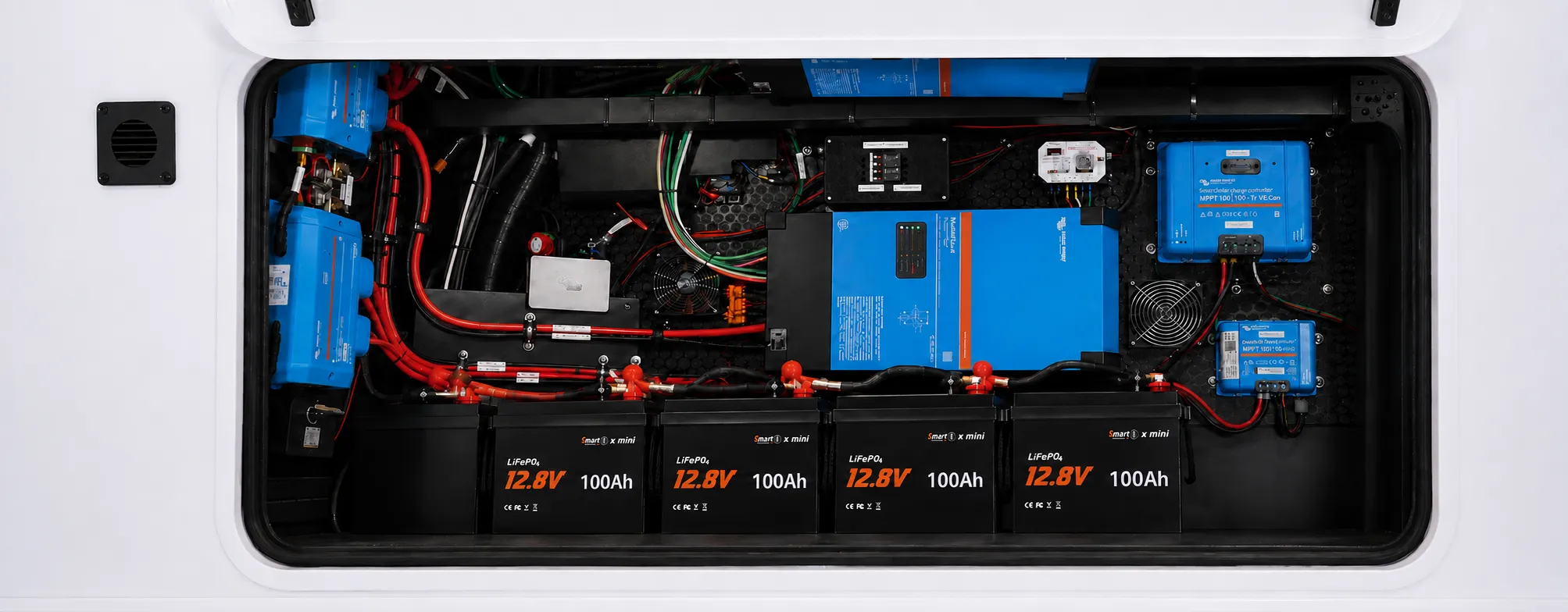 Custom RV LiFePO4 battery system installed in a motorhome