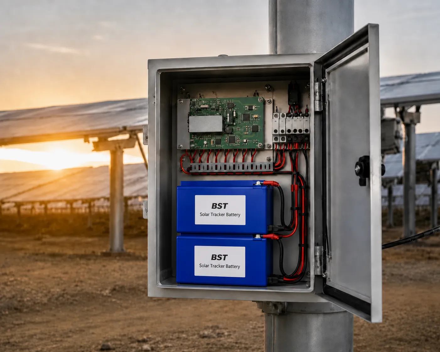 LiFePO4 battery and control cabinet for a solar tracking system