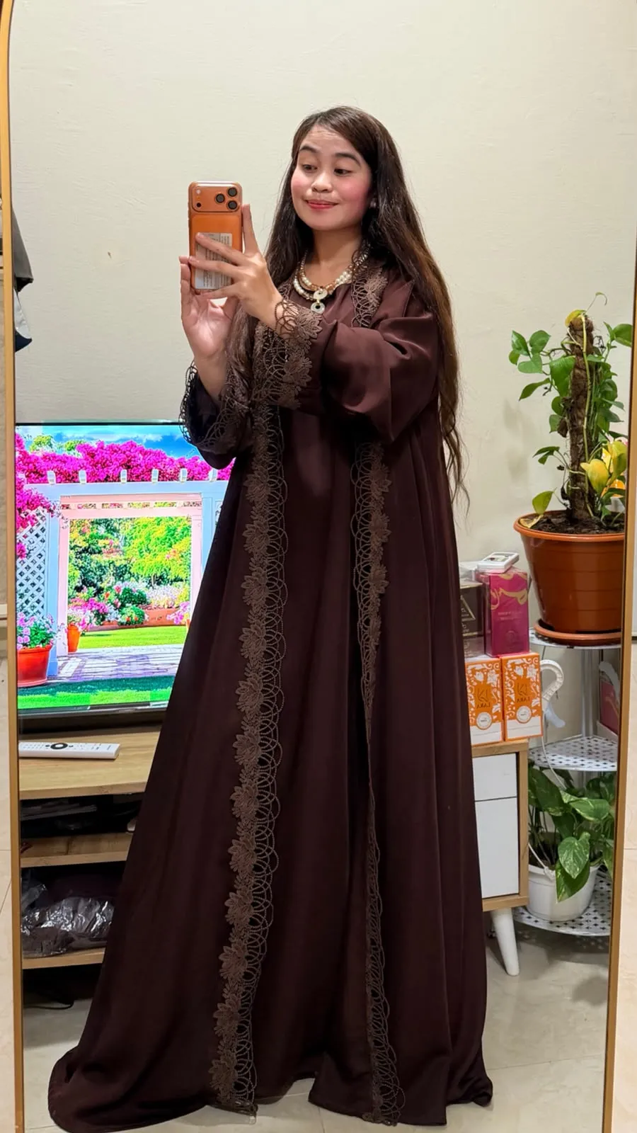 New Fashion Women's 2-in-1 Lace Abaya with Matching Sheila