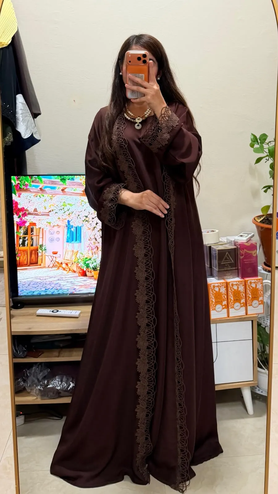 New Fashion Women's 2-in-1 Lace Abaya with Matching Sheila