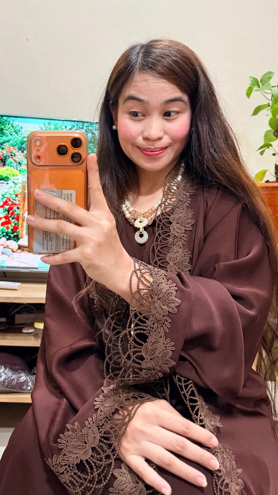 New Fashion Women's 2-in-1 Lace Abaya with Matching Sheila