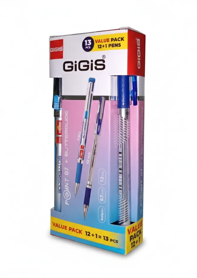 Gigis Point-7 Chrome Finish Ball Point Pen – Blue (0.7 mm, Pack of 12)