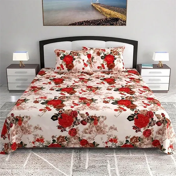 Soft Cotton Floral Print Double Bedsheet with Matching Pillowcase