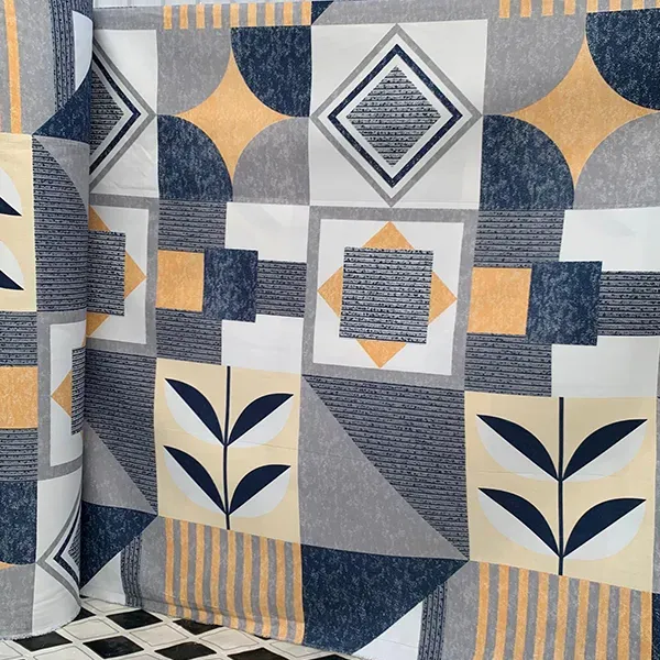 Geometric Patchwork Double Bedsheet Set with Matching Pillow Covers