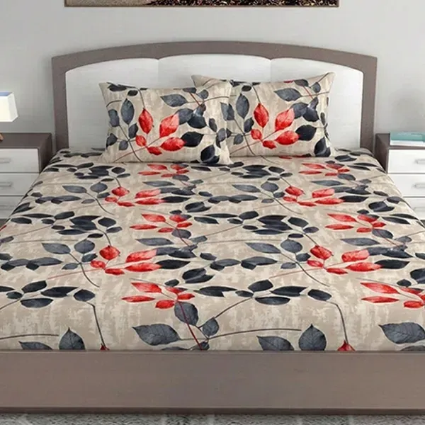 Botanical Leaf Print Double Bedspread Set with Matching Pillow Covers