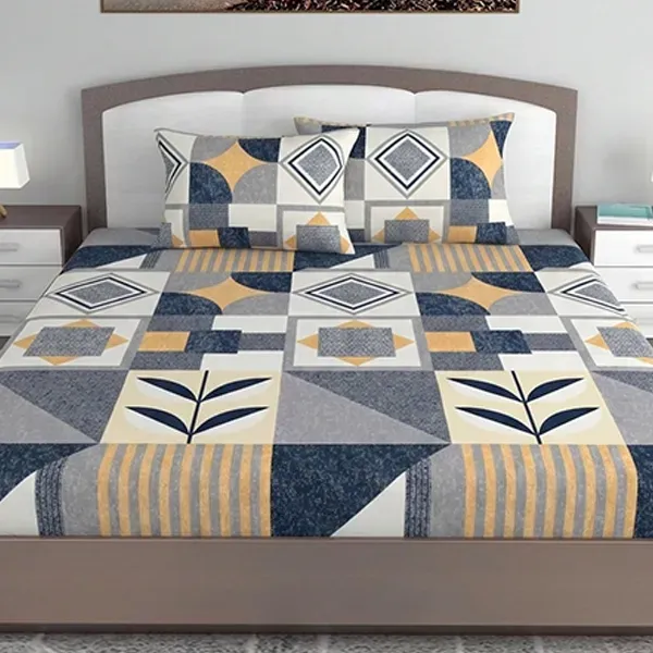 Geometric Patchwork Double Bedsheet Set with Matching Pillow Covers