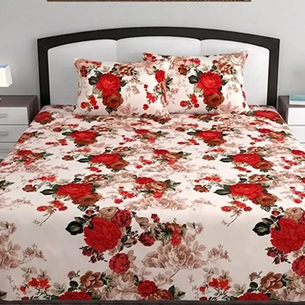 Soft Cotton Floral Print Double Bedsheet with Matching Pillowcase