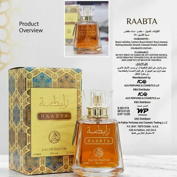 Raabta Eau De Parfum 100ml – Luxurious Oriental Amber Fragrance for Men and Women