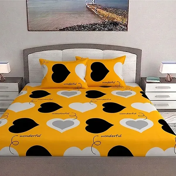 Modern Heart Print Double Bedsheet Set with Pillow Covers