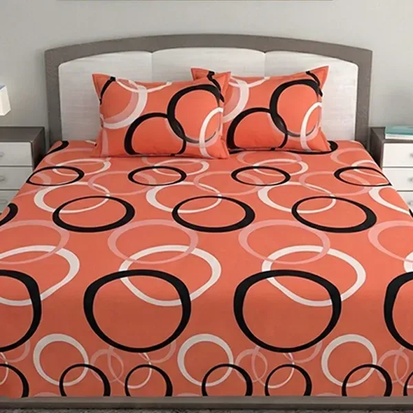 Stylish Abstract Circle Print Double Bedsheet Set with Pillow Covers