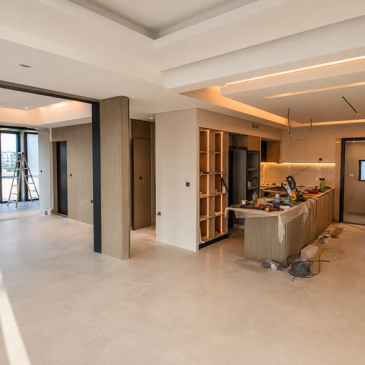 Built-in wardrobe installation during an apartment renovation in Dubai
