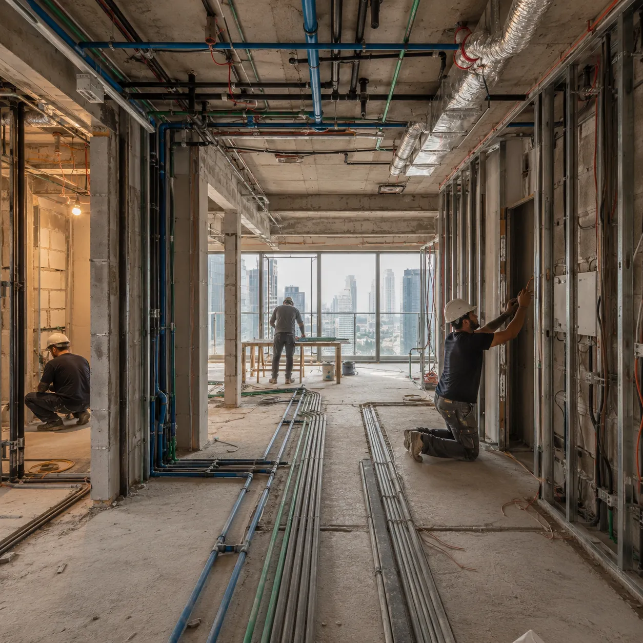 Electrical plumbing and MEP installation during a renovation in Dubai