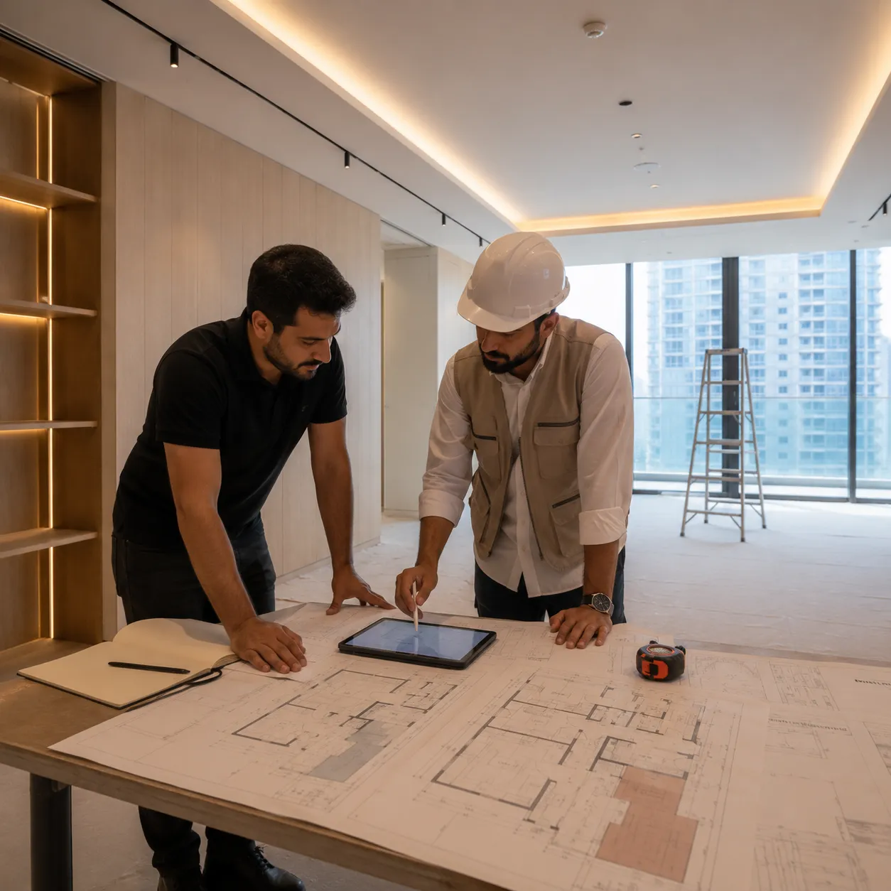 Renovation planning drawings and site assessment in Dubai