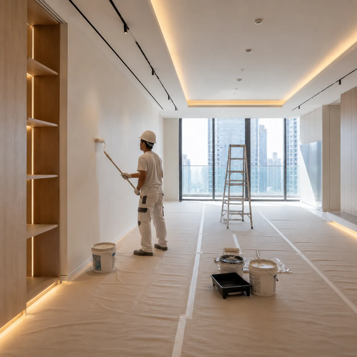 Professional interior wall painting during a renovation in Dubai