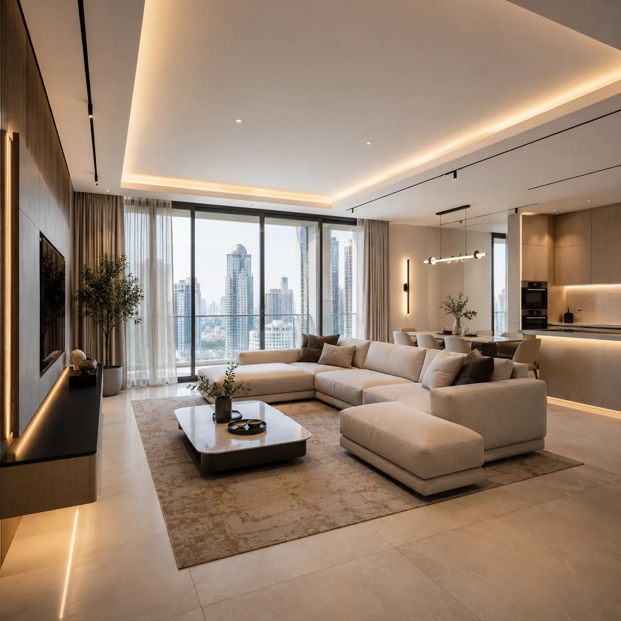 Completed renovation project in Dubai with modern open-plan interior