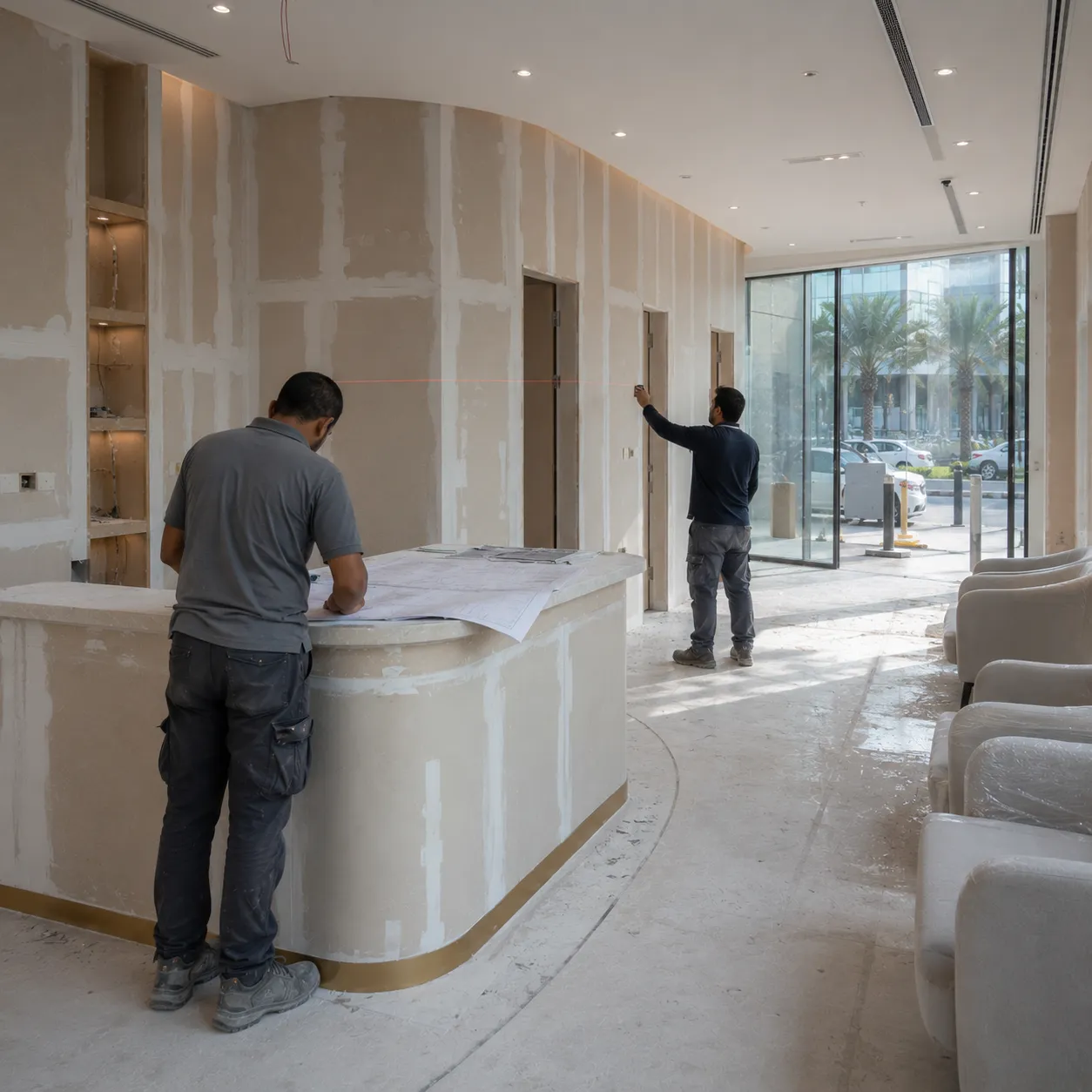 Completed clinic reception and waiting area in Dubai