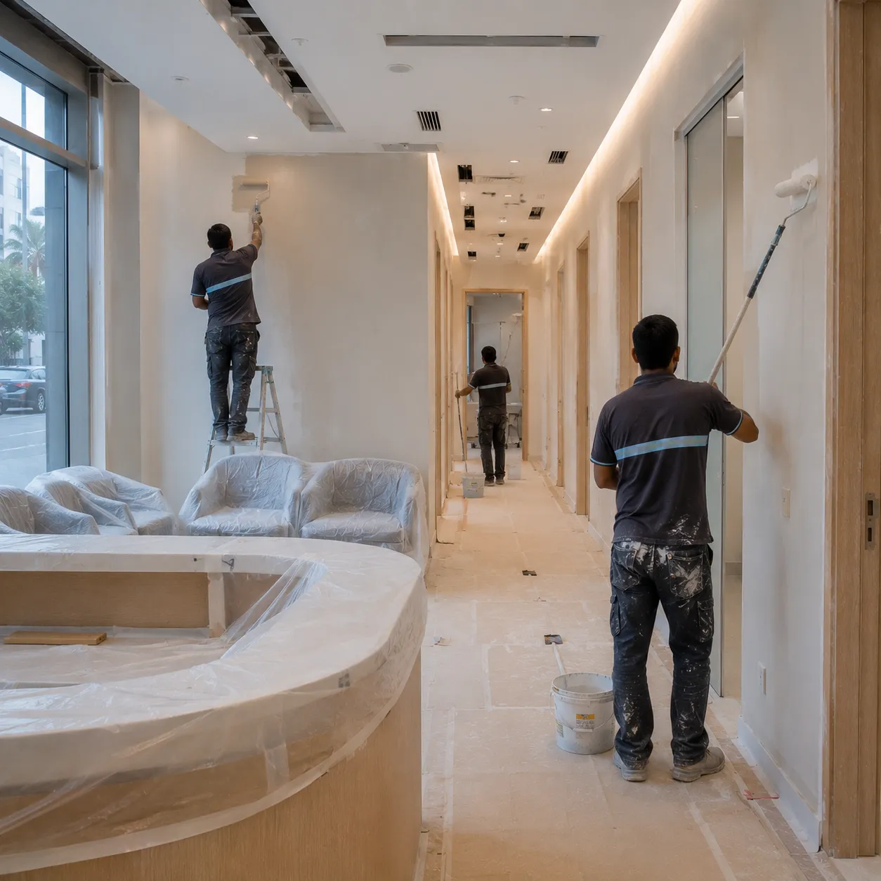 Painting and surface finishing inside a Dubai clinic