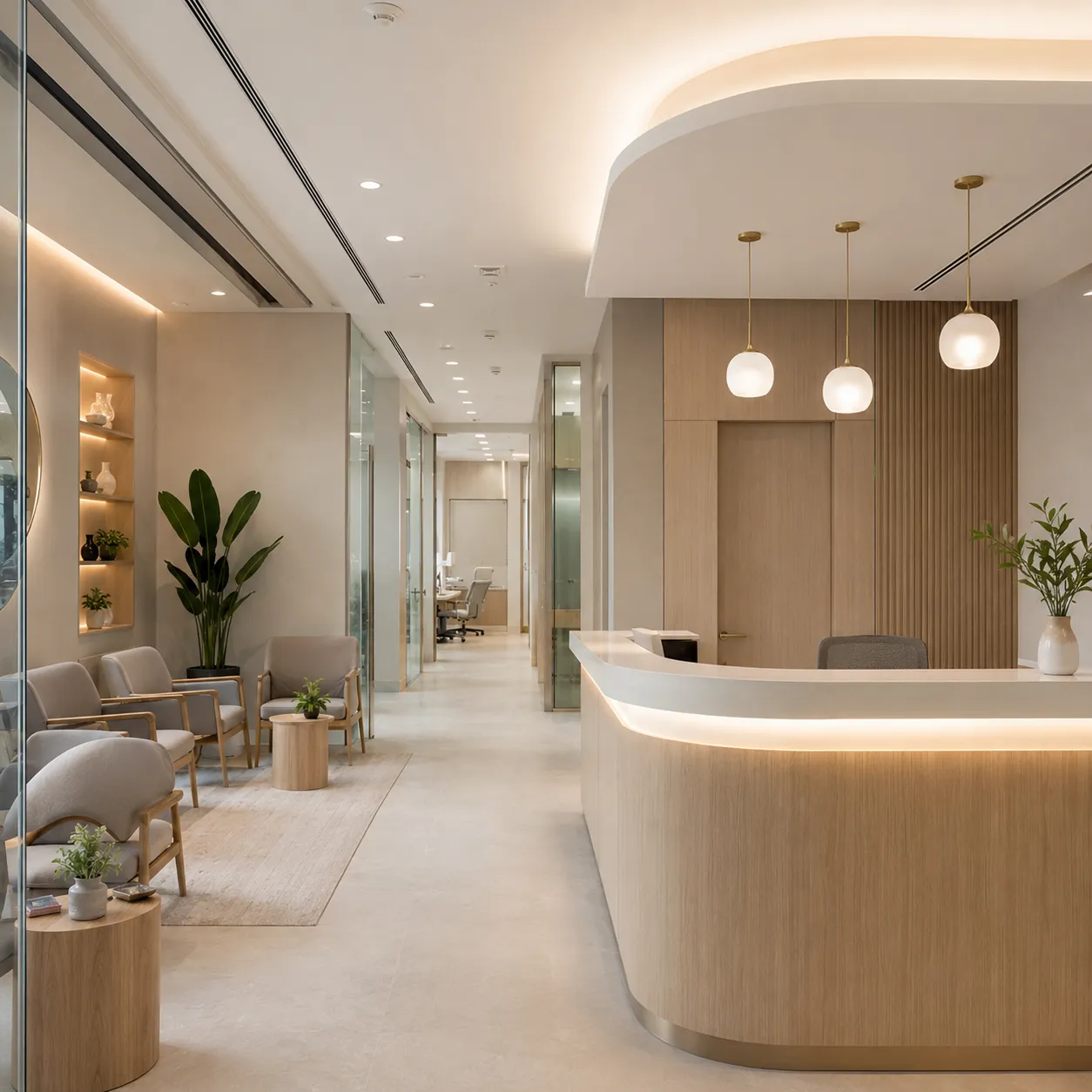 Finished clinic consultation area with built-in joinery