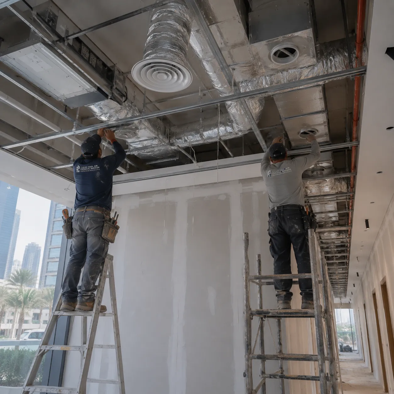 Wall preparation and plastering inside a Dubai clinic renovation