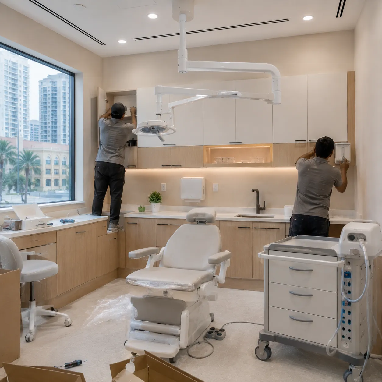 Blockwork and partition construction inside a clinic renovation
