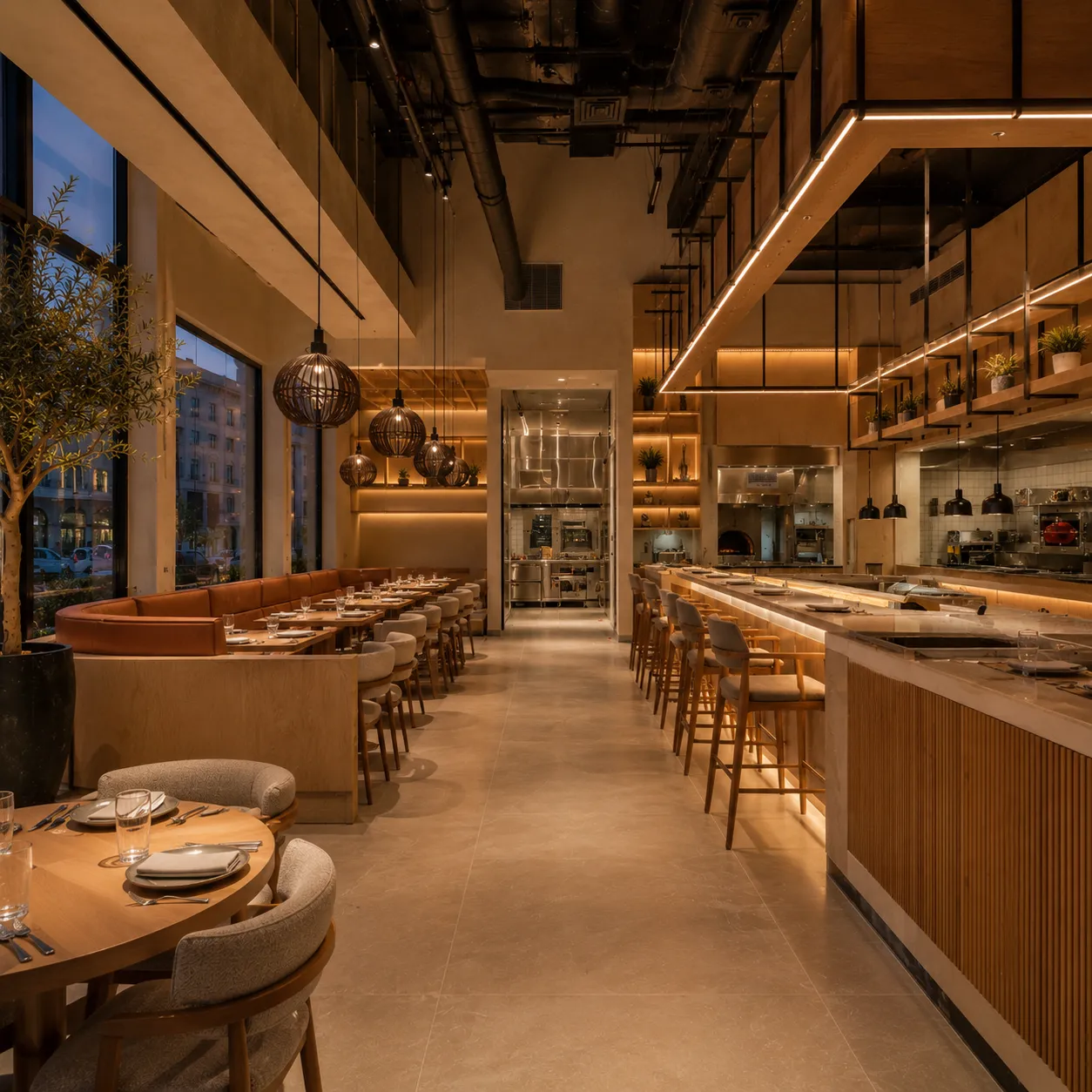 Lighting installation in a Dubai restaurant fit-out