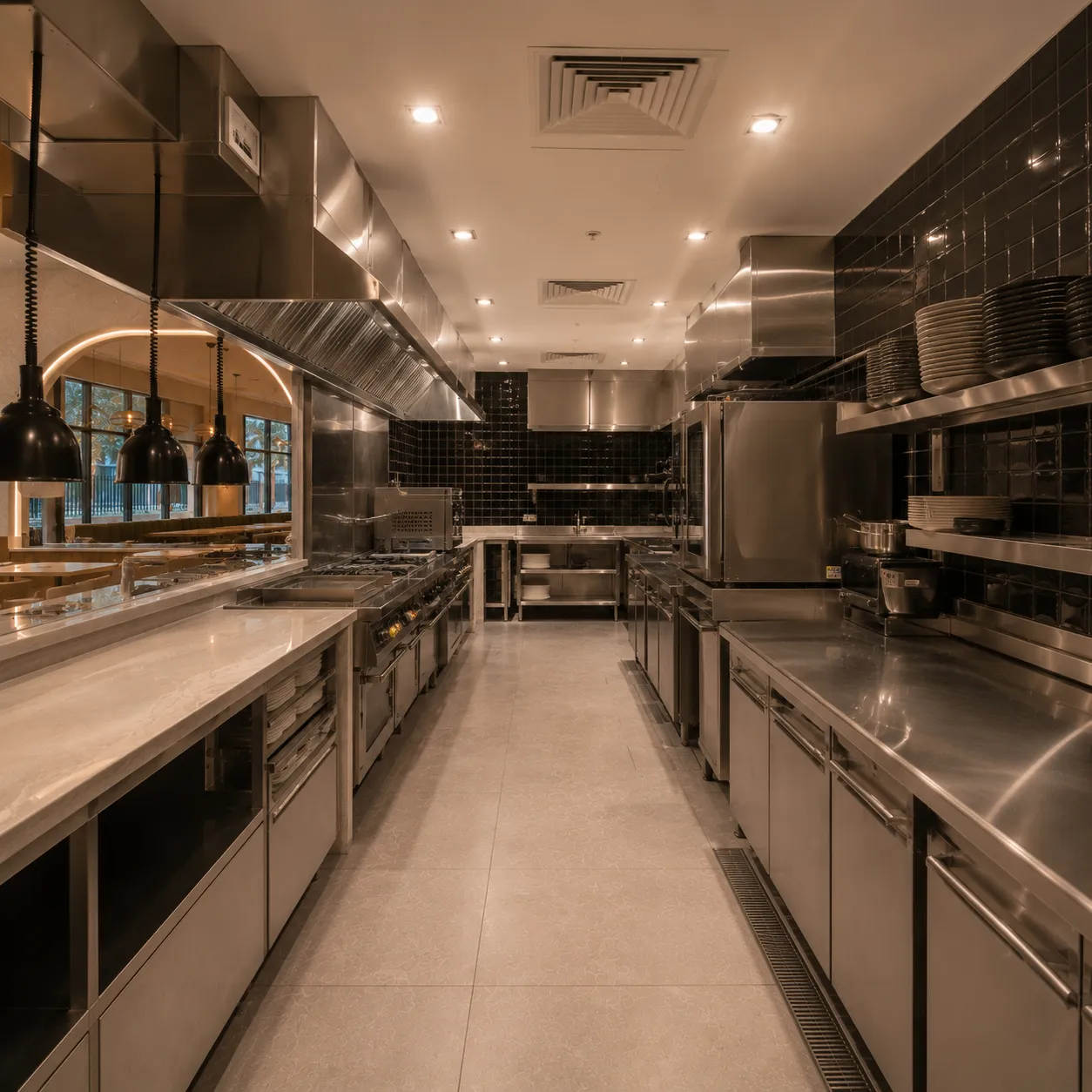 Professional installation of commercial kitchen equipment in a restaurant