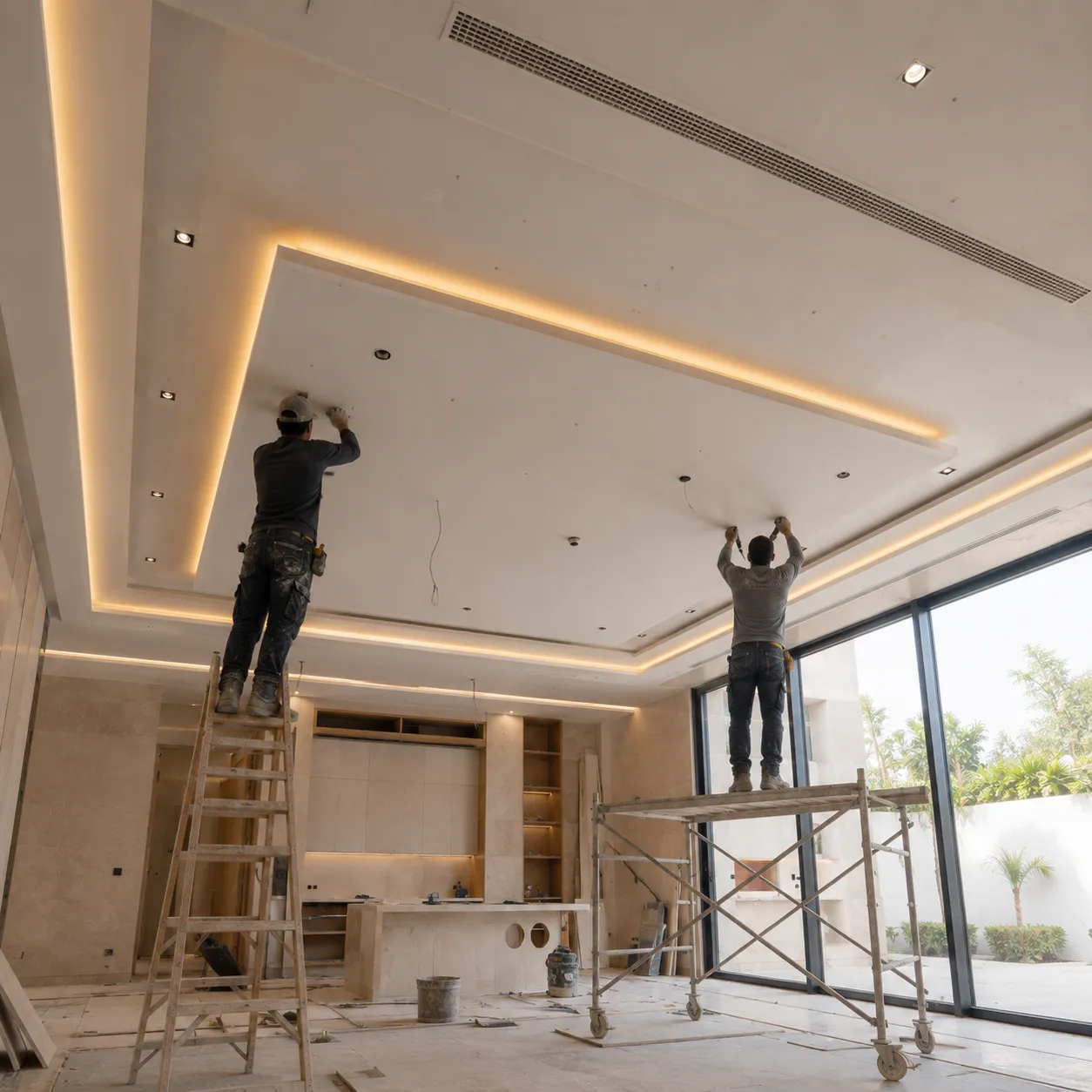 Painting works during a villa renovation in Dubai