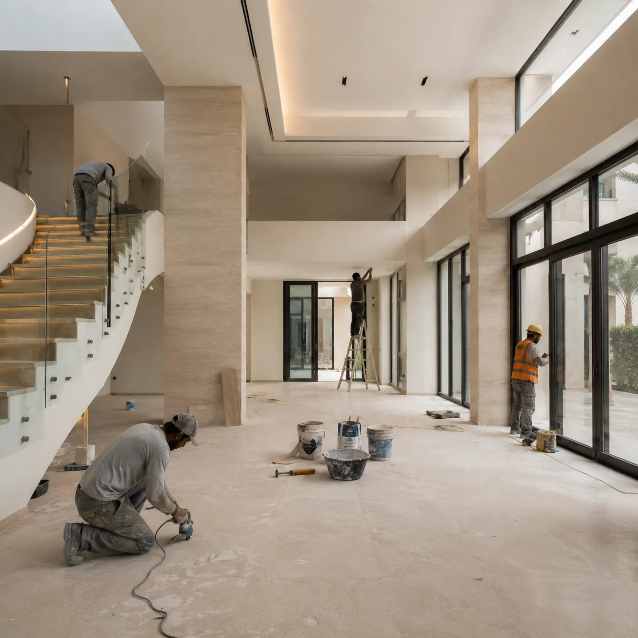 Structural and civil work in progress during a villa renovation