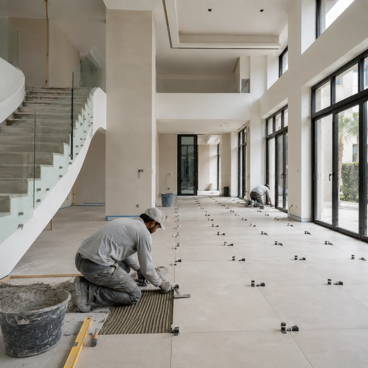 False ceiling construction during a villa renovation in Dubai