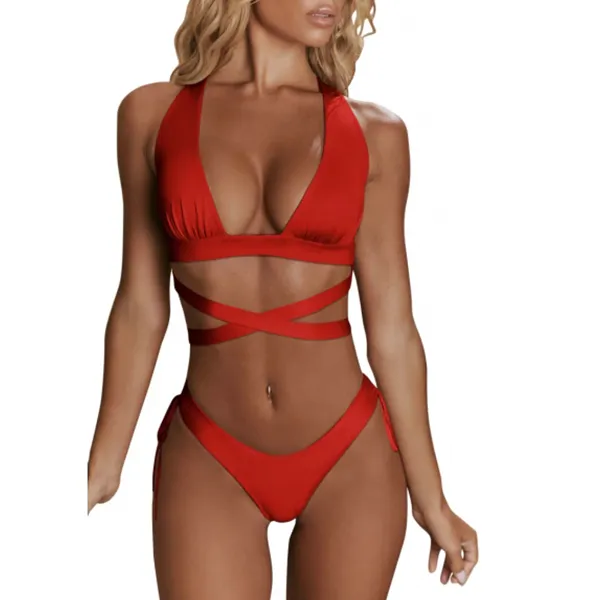 Hot Side Slit Swimwear Stylish Breathable Sexy Push-Up Ladies Two Piece Swimsuit for a Bold Beach Look