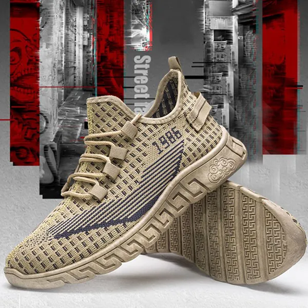 Men's Knit Breathable Lace Up Running Shoes, Lightweight Comfy Non-Slip Sneaker, Spring And Summer
