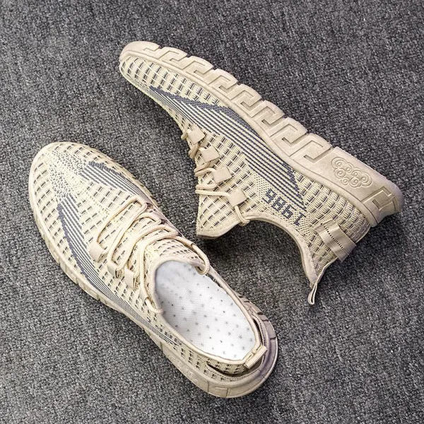 Men's Knit Breathable Lace Up Running Shoes, Lightweight Comfy Non-Slip Sneaker, Spring And Summer