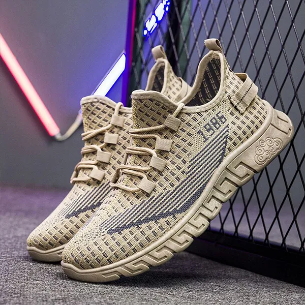Men's Knit Breathable Lace Up Running Shoes, Lightweight Comfy Non-Slip Sneaker, Spring And Summer