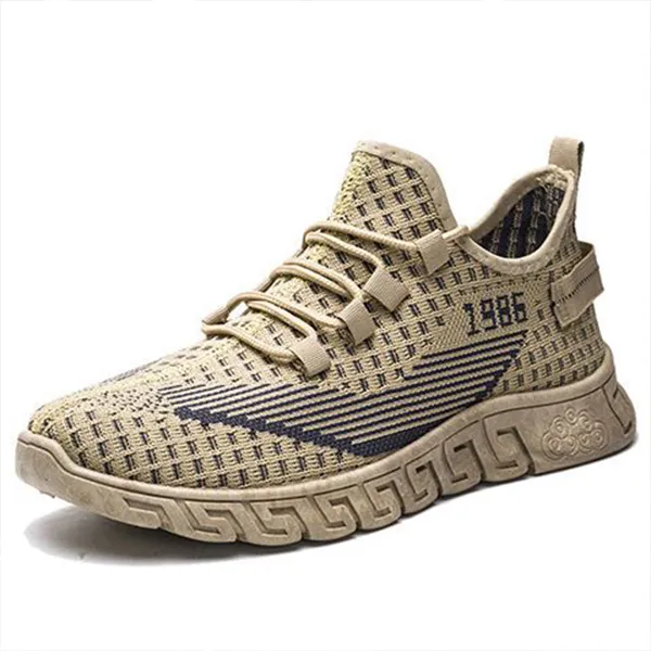 Men's Knit Breathable Lace Up Running Shoes, Lightweight Comfy Non-Slip Sneaker, Spring And Summer