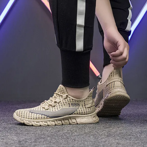 Men's Knit Breathable Lace Up Running Shoes, Lightweight Comfy Non-Slip Sneaker, Spring And Summer