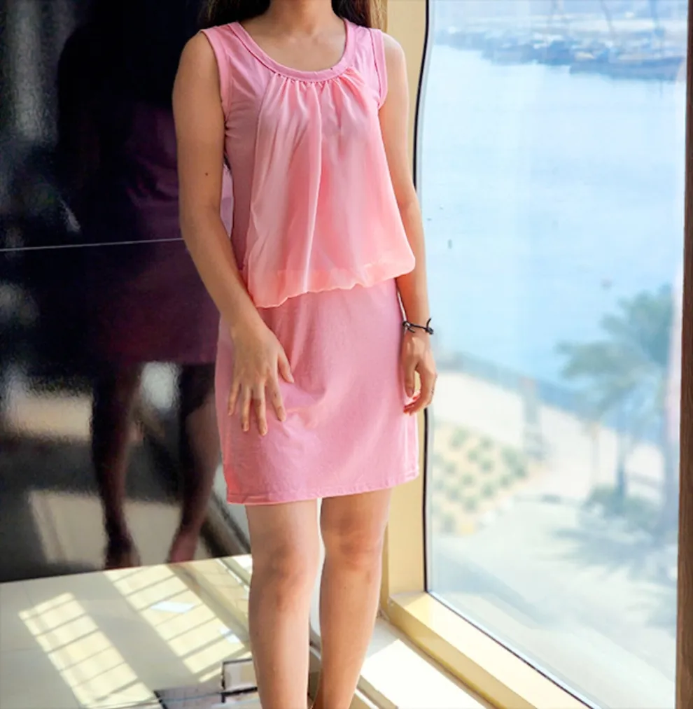 Chic Pink Ruffled Neck Mini Dress - Perfect for Trendy Women