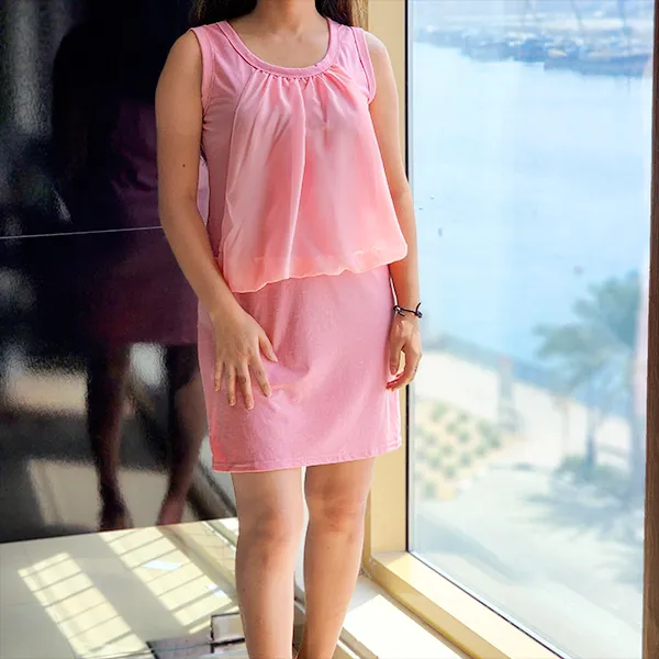 Chic Pink Ruffled Neck Mini Dress - Perfect for Trendy Women